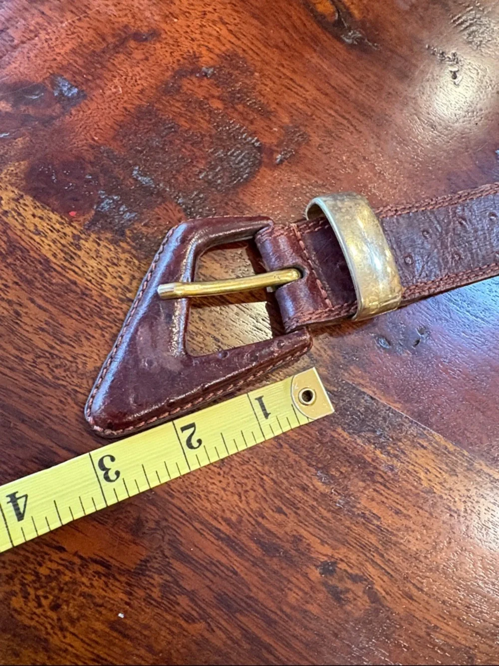Vintage Brown Leather Belt with Triangle Buckle size Medium